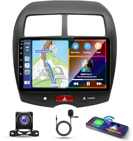 10 Inch Android 14 Car Stereo for Mitsubishi ASX 2010-2016 IPS Touch Screen 2 Din Car Radio Receiver w/Wireless Carplay Android Auto GPS Navi Bluetooth Wifi HiFi BT SWC FM Backup Camera Mic, 2+32G
