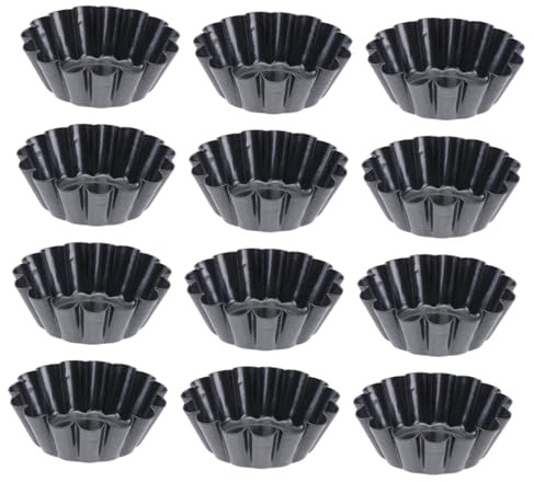 Hemobllo 12 Moldes para Tartas de Acero al Carbono Reutilizables y Fáciles de Limpiar, Molde para Tartaletas Tipo Flor Adecuado para DIY y Fiestas