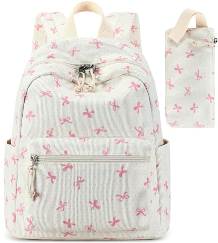 LEDAOU klein Rucksack für Damen Mini-Rucksack Geldbeutel für Mädchen Teenager Kinder Schule Reisen Schultertasche 2-teiliges Damen-Rucksäcke-Set (Rosa Schmetterlingsknoten6)