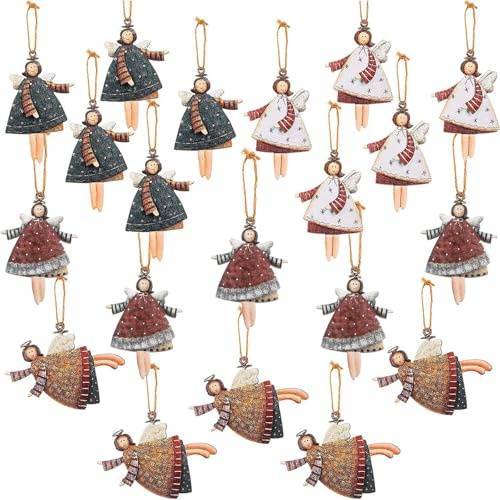 40 Stück Weihnachtsanhänger Adventskalender Kleine Engel Anhänger Holz Weihnachtsbaumanhänger Schutzengel Geschenk Weihnachtsbaumschmuck