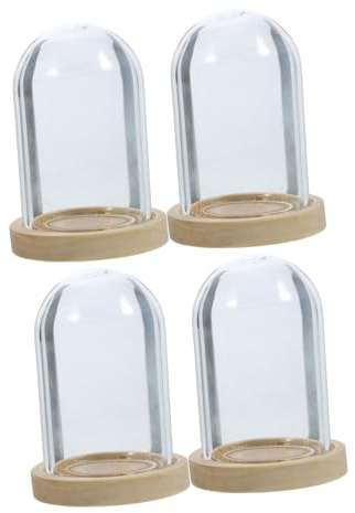 VICASKY 4 Sets Mini Glass Dome Cloche with Base Display Case for Preserved Flowers Dollhouse Decorations DIY Micro Landscape Elegant Desktop Flower Cover