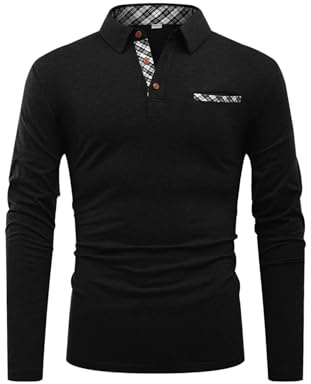 Hisir Polo Shirts for Men Cotton Long Sleeve T-Shirts Patchwork Collar Regular Tops Workwear with Real Pocket