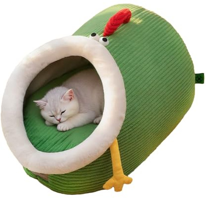 Uhngw Lit couvert pour chat | Lit fermé pour chat – Doux et mignon avec bouche ouverte – Maison chaude avec coussin amovible lavable pour petit animal domestique, chiot, chaton pour dormir en hiver à