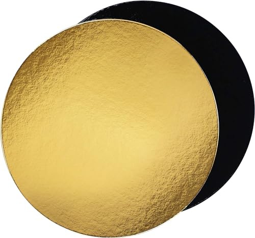 FaisTonGateau – Juego de 5 soportes para tartas, catering, decoración redondos, de cartón, colores, dimensiones, cantidades a elegir (dorado/negro, 24 cm, 5 cajas de cartón)