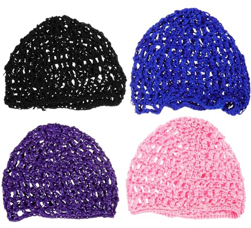VERDANVERSE 4 Stück Teiliges Damen Haarnetz zum Schlafen Atmungsaktive Handgehäkelte Mesh Mützen in Blau Schwarz Violett Leicht Praktisch für Yoga Arbeit und Reisen