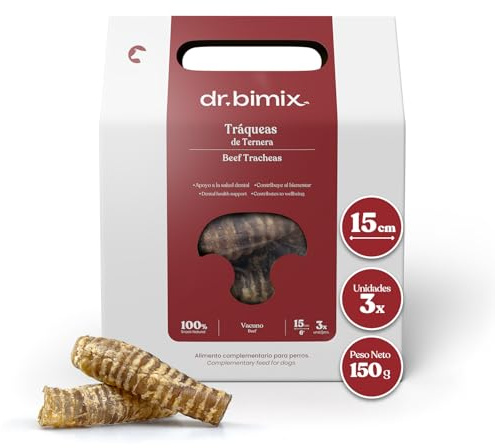 dr. bimix Tráqueas de Vacuno para Perros Snack Natural con Colágeno 150g | Contiene 3 unidades. Rica en colágeno. Textura crujiente y alta aceptación. Ideal para complementar su rutina