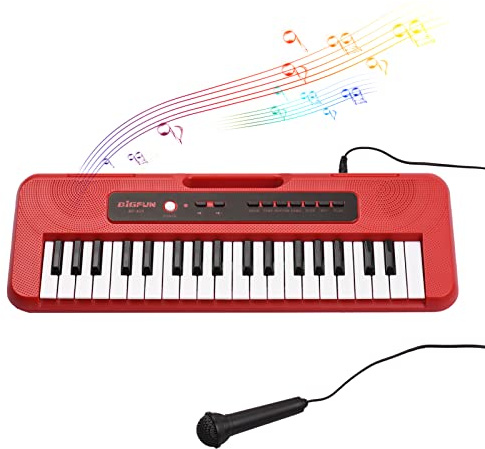 Aumotop Pianoforte Elettronico per Bambini, Tastiera Giocattolo, Strumento Musicale Educativo per Ragazzi e Ragazze 3+, Leggero e Portatile, in PVC Rosso, 37 Tasti, 4 Toni, Adatto attività
