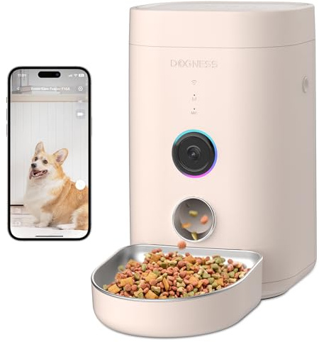 DOGNESS Automatic Cat Feeder with HD Camera 5G Wi-Fi Pet Feeder APP Control 2 Ways Audio Interacting Dog Food Dispenser (Pink)