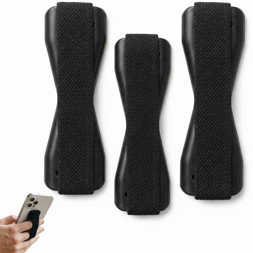 hankousi 3Pcs Finger Holders For Smartphones,Self-Adhesive Anti-Slip Phone Finger Holder Grip Straps for One-Handed Use (Black)