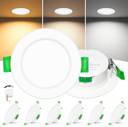 Laiebri Pack de 6 Focos LED Empotrables Extra Planos 25mm, 6W Regulable 3 Intensidades sin Regulador, 2700K 4000K 6000K, IP44 Ojos de Buey LED Techo, Corte Ø58-68mm 230V, Blanco