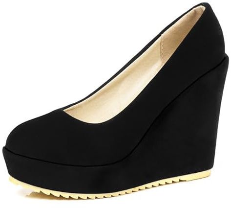 MiaZane Scarpe con Tacco a Piattaforma Tacco a Cuneo Punta Tonda Slip On Comodi Tacchi Alti Scarpe Eleganti Court Scarpe per Uso Quotidiano Primavera Estate ed Eventi Casual,Nero,37 EU