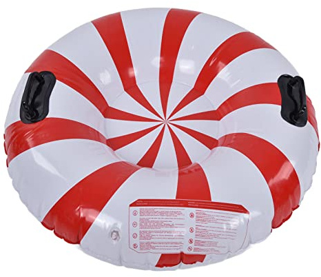 Vistreck Inflatable Snow Tube for Adults, Strong PVC Skiing Ring with 2 Handles - Red and White, 450 Lbs Acity