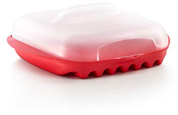Lekue - Fornello a microonde con coperchio, plastica, Red, 25 x 27.7 x 9.3 cm