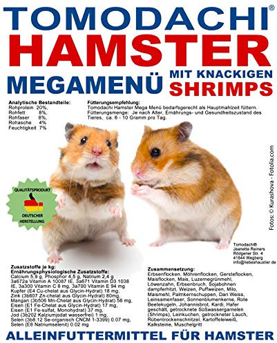Tomodachi Hamsterfutter, Komplettfutter für Hamster mit Riesengarnelen/tierischen Eiweißen, Karottenflocken, Erbsenflocken, Kräutern, Getreide, Kernen, Nüssen, Hamsternahrung 10kg Sack