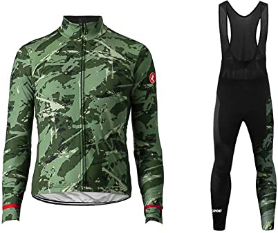 UGLY FROG Herren Fahrradtrikot，Winter Wear Outdoor Herren Radtrikot Set Fahrradbekleidung Langarm Fleece Warm Fahrrad Trikot und Radlerhose mit 3D Sitzpolster