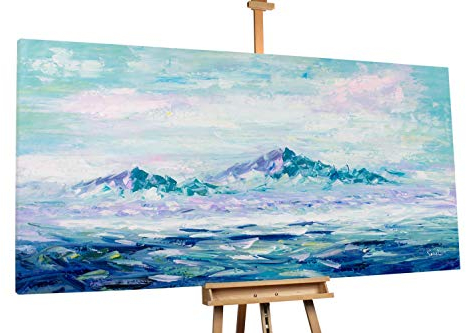 KunstLoft® XXL Gemälde 'Top of The World' 200x100cm | original handgemalte Bilder | Modern Berge Bunt Blau Bunt Türkis | Leinwand-Bild Ölgemälde einteilig groß | Modernes Kunst Ölbild