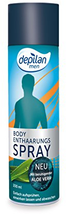 Depilan · For Men Body Enthaarungsspray / Enthaarungscreme zum Aufsprühen für den Mann / Männer · Enthaart den gesamten Körper: Rücken, Brust, Arme, Beine, Achseln und mehr · 1 x 200ml