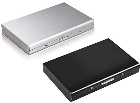 TLIYE Edelstahl-Kreditkarten-Box Schwarz+Silber 2 Stück, RFID Blocking Kreditkartenhülle Edelstahl Kreditkartenetui, Schützen deins kredit/kundenkarte/Ausweis/Führerschein Datenschutz und Schutz