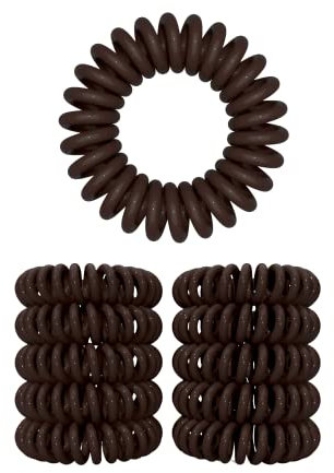10er Set Spiral Haargummi - Haargummis für weniger Spliss und gebrochene Haare - Haargummi Spirale für feine Haarpartien - Telefonkabel Spiralhaargummi, dunkelbraun, 3,5 cm