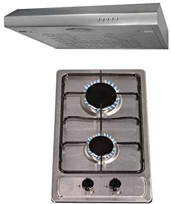SIA 30cm Stainless Steel 2 Burner Gas Hob & 60cm Visor Cooker Hood Extractor Fan