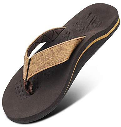 Herren-Sandalen, Flip-Flop, orthopädisch, für flache Füße, Plantarfasziitis, Fußgewölbeunterstützung, athletische Schlupf-Sandalen für Herren, mit weichem Kissen, Kaffee, Größe: 46