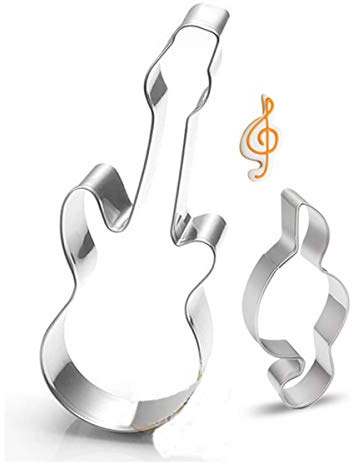 2 Pieces Music Sign and Guitar Cookie Cutter Set - Stainless Steel