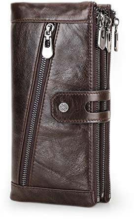 CONTACTS Conatcs Echtes Leder Herren Lange Brieftasche Sekretär Scheckheft Handyhalter Reißverschluss Kupplung Geldbörse (Kaffee)