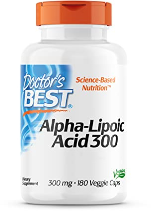 Doctor's Best, Alpha-Lipoic Acid (Acido Alfa Lipoico), 300mg, 180 Capsule vegane, Altamente Dosato, Testato in Laboratorio, Non OGM, Senza Glutine, Senza Soia