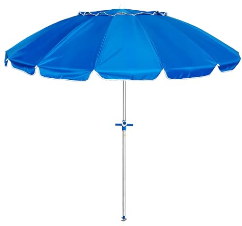 Pincho Sombrilla Playa Grande 200 cm, Antiviento hasta 35km/h, Protección uv 50, Materiales de Calidad, Tubo de Aluminio, 16 varillas de fibra de vidrio, Palo Reclinable, incluye bolsa de transporte