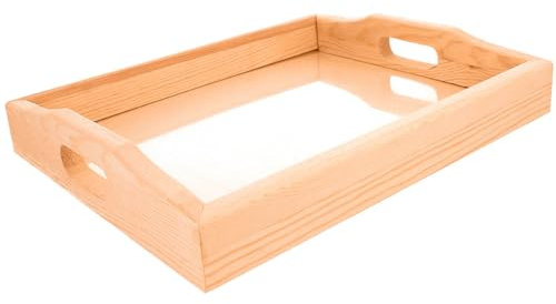 Bandeja madera de pino macizo con vidrio 30x24x4cm.