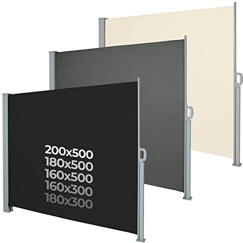 Jago® Tenda da Sole Laterale - 500 x 160/180/200 cm, Anti UV, Frangivento, Frangivista - Paravento Laterale, Rettratile, Avvolgibile, da Esterno, Giardino, Balcone, Terrazzo (200x500 cm, Beige)