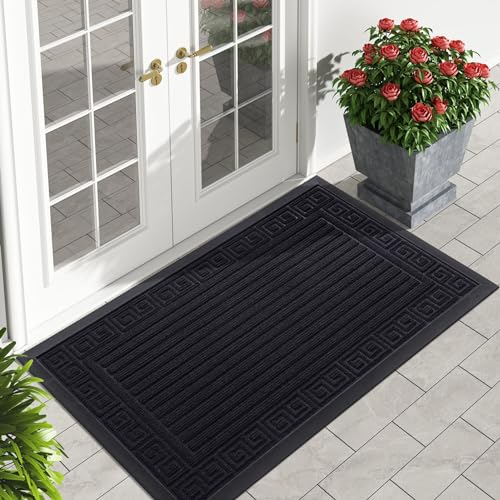 Homaxy Fußmatte Aussen & Innen, rutschfest Fussmatte, Outdoor Wetterfest Schmutzfangmatte, Langlebige Waschbar Sauberlaufmatte für außen Balkon Haustür Eingang (Greek Keys, 40x60cm, Schwarz)