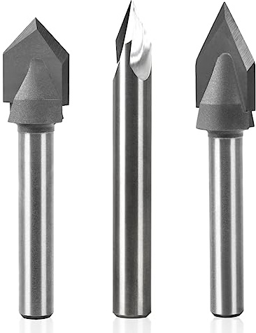POWERTEC V Groove Router Bits Set, 1/4 Shank, (2) 60-Degree (1/4 & 1/2 Cutting Dia.) & 90-Degree (1/2 Cutting Dia.) Woodworking Router Bits for use on CNC Machine and Router Tool (73031)