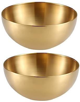 FROOWAN Confezione da 2 ciotole grandi in acciaio inox da 3 l, per frutta, ramen, insalata, pasta, zuppa, set da 2, lavabili in lavastoviglie e forno a microonde, oro (oro)