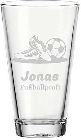 LUXENTU Kinderbecher mit Gravur, Fußball & Schuhe Motive, 300 ml | Personalisiertes Wasserglas, spaßiges Kinderglas für Kindergeburtstage, Spülmaschinenfest