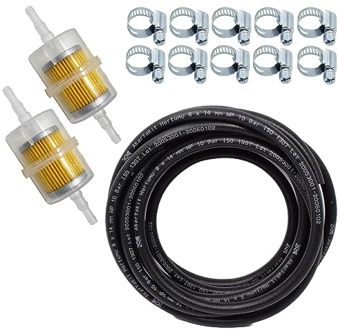 5 Meter Ø 8 mm Kraftstoffschlauch Benzinschlauch Dieselschlauch Kraftstoffleitung mit 10 Stücke Schlauchschellen und 2 Stück Benzinfilter für Auto Motorrad Roller