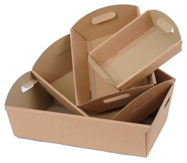 MAQA 5 pz Cesti di cartone per confezioni regalo 22x32 e 30x43 cm, Cesti natalizi vuoti avana, cassette di carta con maniglia 430x300x110mm