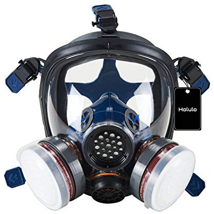 HOLULO Full Face Respirator Mask with Filters Reusable Dust Mask, Protection Full Face Masks for Sanding, Painting, Welding, Construction, and Woodworking (Includes 10 Filter Pads)