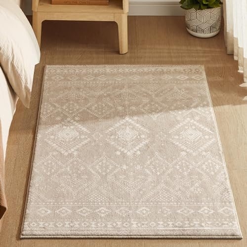 SONGMICS HOME Alfombra, 61 x 92 cm, Alfombra Antideslizante, Decoración del Hogar, para Salón, Dormitorio, Lavable a Máquina, Estilo Moderno, Beige Capuchino TAR024K01V1
