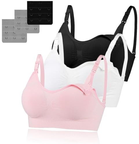 3 Pack Women's Nursing Bra, Night Sleep Nursing Bra Maternity Bra Sleeping Bra with Removable Breast Pads and Extenders Seamless Wire Free Maternity Bra