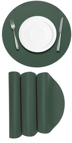 Sourcing Map 4 Pcs Faux Leather Placemats for Dinner Table, PU Leather Round Table Mats Heat Resistant Waterproof Oil Proof Kitchen Mats (Green)