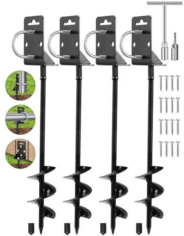 Ground Anchors Screw in,28 Set of 4 Mobile Home Anchors,Storage Shed Anchor Kit with Drill Bit,Ground Anchors Heavy Duty for Shed, Trampolines,Camping, Swing Sets