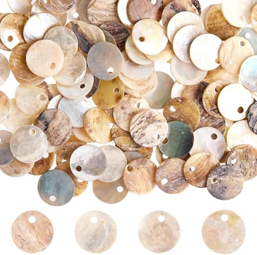 Beebeecraft 240pcs Abalorios de Conchas Redonda 10mm Marrón Y Blanco | Plana Discos de Nácar Cuentas de Moneda Piezas de Concha Redonda Natural para Hacer Joyas Pendientes Colgantes Bricolaje