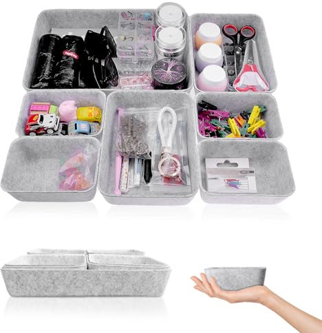 Hocadrv 7 Stück Schubladen Organizer filz Schubladeneinsatz Schubladen Ordnungssystem Schreibtisch Organizer Schublade filz Organizer Set für Küche Schminktisch Schreibtisch Büro Bad(Grau)