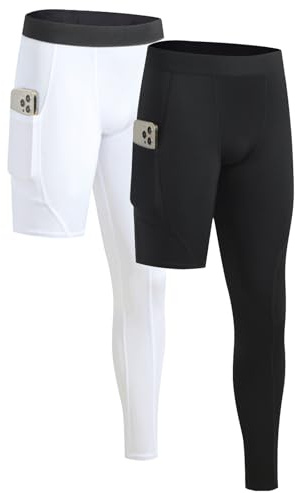 Towintec Pantaloni da Compressione a Gamba Singola da Uomo con Tasche Sportivi Calzamaglia da Corsa Basket Traspirante Asciugatura Rapida Leggings da Allenamento Fitness Corsa