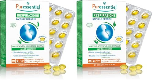 Puressentiel - Respiratoire - Capsules Bronches aux huiles essentielles Bio - Actifs 100% d'origine naturelle - Dégage les bronches, apaise la gorge & assainit les voies respiratoires - 30 capsules