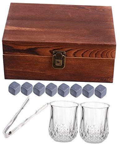 KICHOUSE Marble Whiskey Chilling Stones Wiederverwendbare Eiskübel Aus Grauem Marmor Holzbox Für Whisky Cocktails Und Getränke Mit Und Gläsern