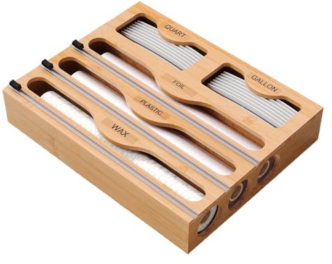 Kitchen Wrapping Paper Organizer – Foil Dispenser Rack, Cling Film Holder, Wall Mount Storage | Multi Slot Dispenser for Tin Foil Baking Paper and Wrap for Pantry Drawer Cabinet and Countertop