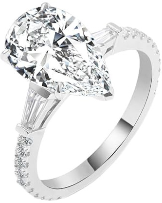 Modeschmuck Ringe, Eheringe Damen Elegant mit 2Ct Tropfenschliff Moissanit 18K Weißgold Größe 62 (19.7)