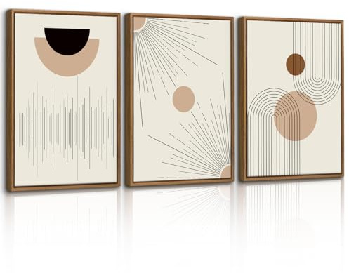 WENGTIAO Inramat Kanvastryck, Abstrakt Geometriska Linjer Boho Tavlor, Vintage Beige Brun och Svart Neutral Canvas Tryck på Duk för Modern Bild Vardagsrum Sovrum Väggdekorationer 40x60cmx3
